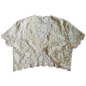 Lace Cardigan Y2k Coquette White House Black Market Short Sleeve Cream - Small